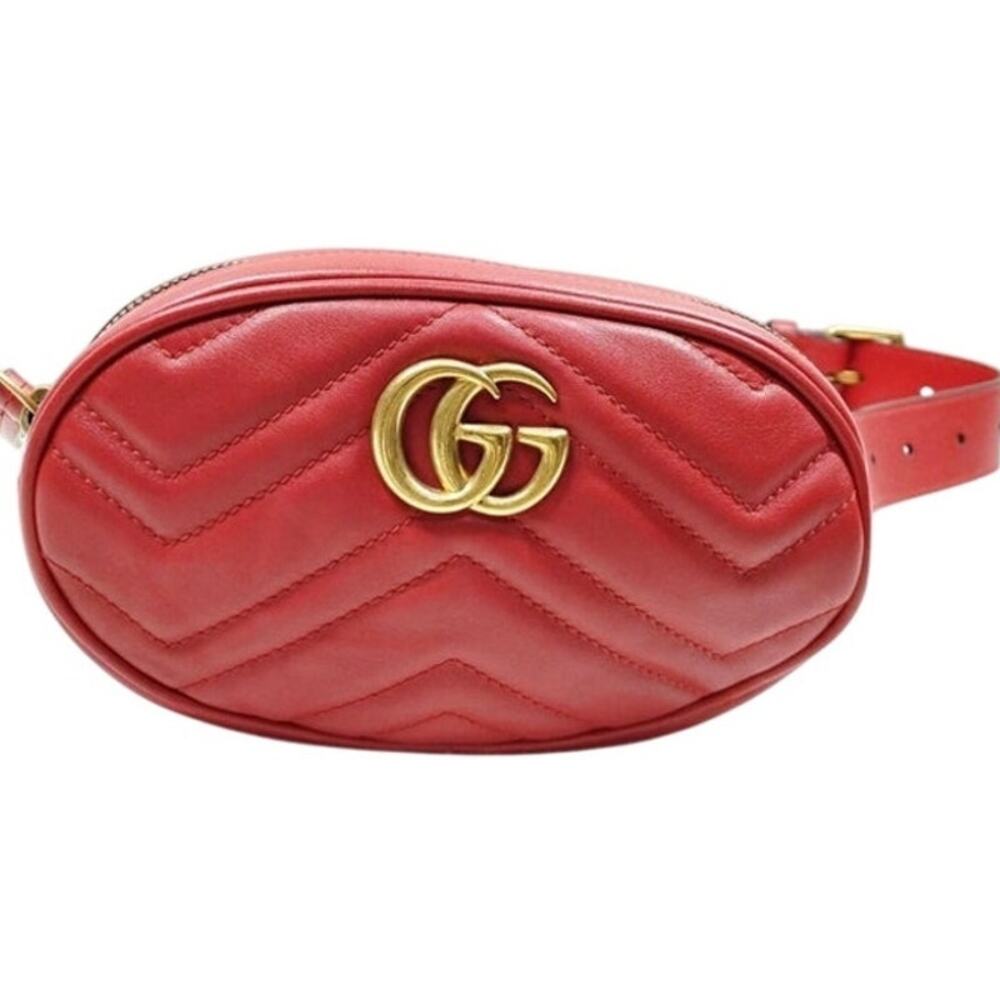 Gucci Marmont Red Gold Logo Quilted Bumbag Fannybag Waistbag Quiet Luxury Glam - Picture 3 of 10